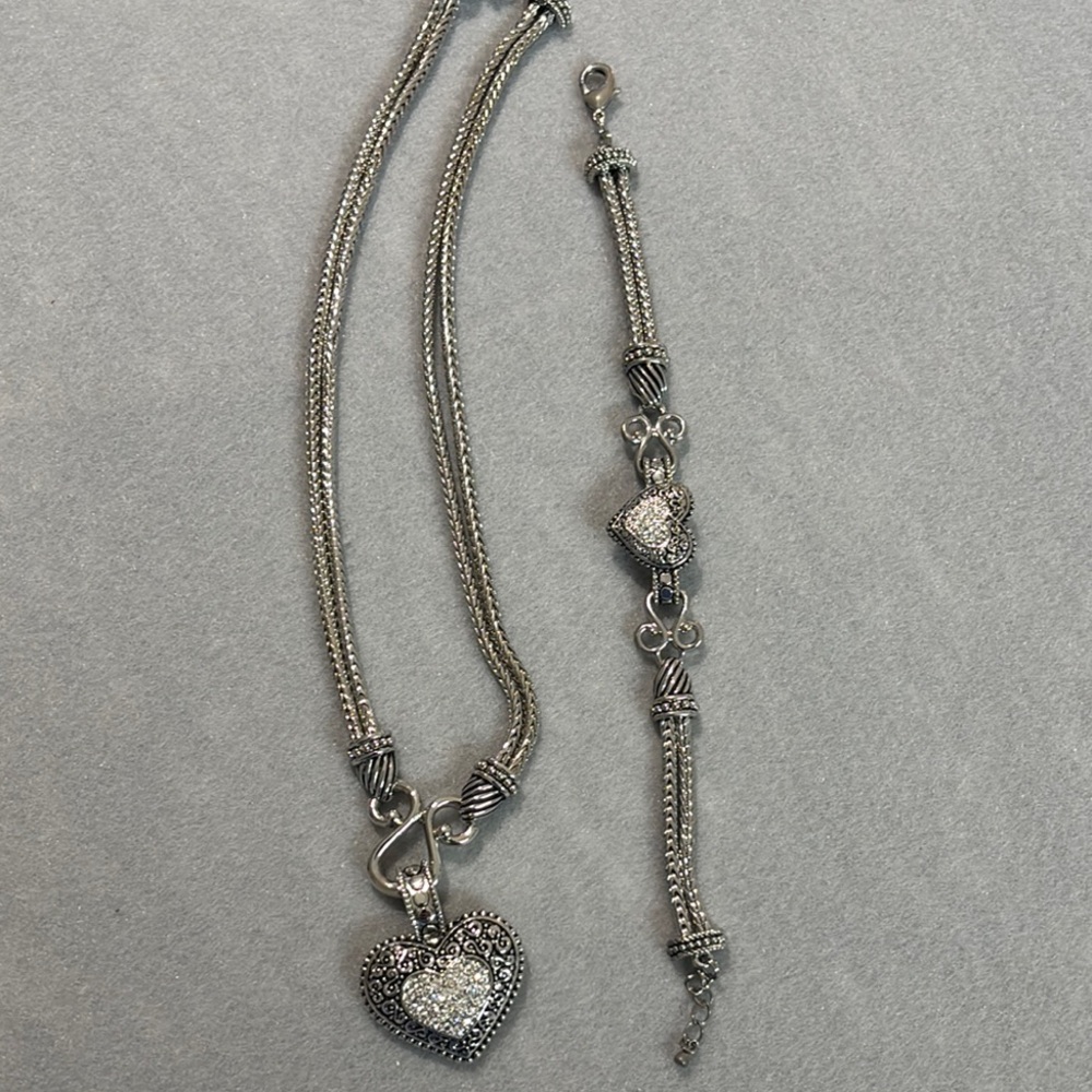 Lia Sophia Silver Heart Pendant Necklace and Bracelet Set